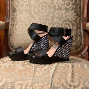 Stuart Weitzman Holiday Pipe Open Toe Wedge